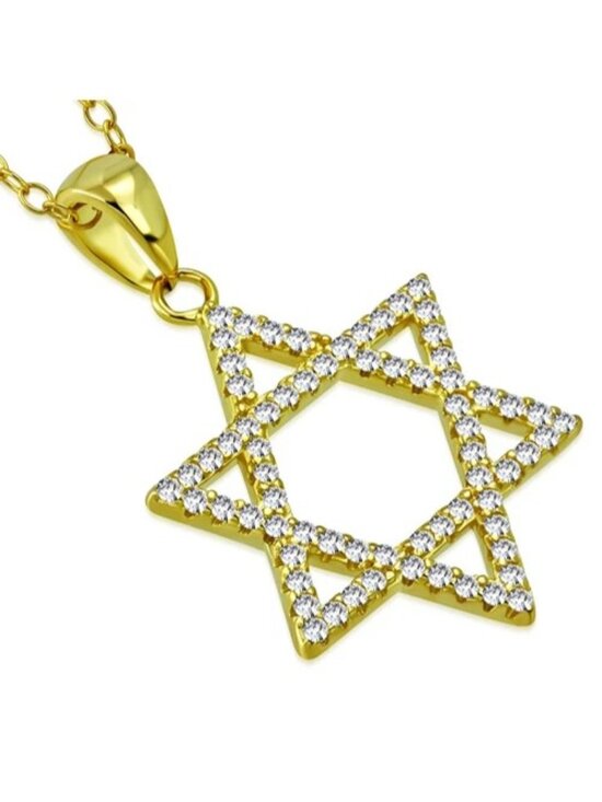Jewelry - Sterling Silver Jewish Star of David White Crystals CZ Pendant Necklace